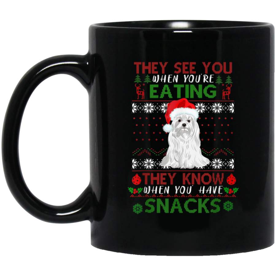 They See You When Youre Eating Havanese Ugly Christmas 11 oz 15 oz Mug Black