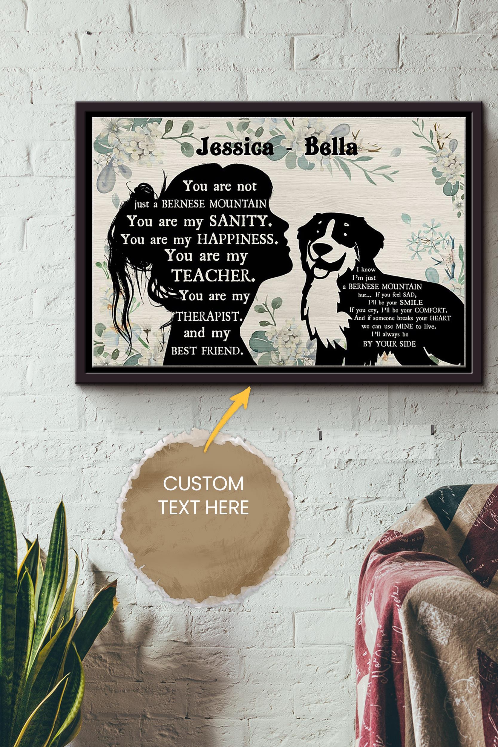 Bernese Mountain Girl Therapist Best Friend Personalized Poster – Animal Wall Art – Gift For Dog Lover Dog Foster Puppy Fan Framed Matte Canvas