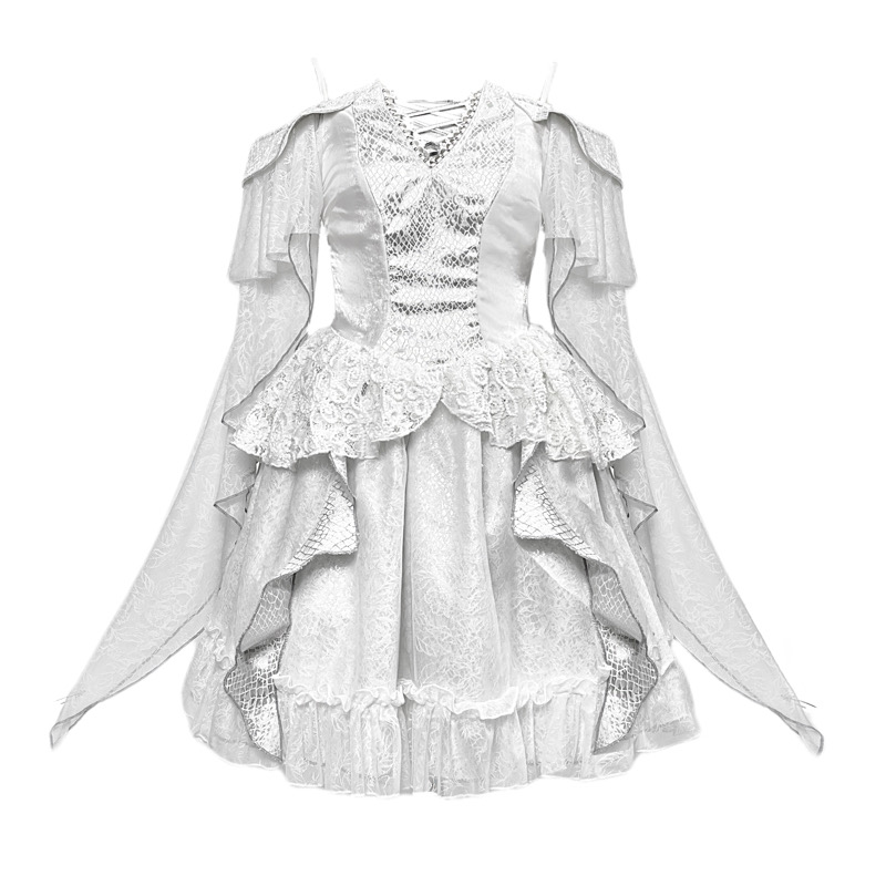 blood supply original White Gothic Lolita Dress Off Shoulder Slash Neck Flying Sleeve Strap Dress Mini Ball Gown Vestidos Dress alx