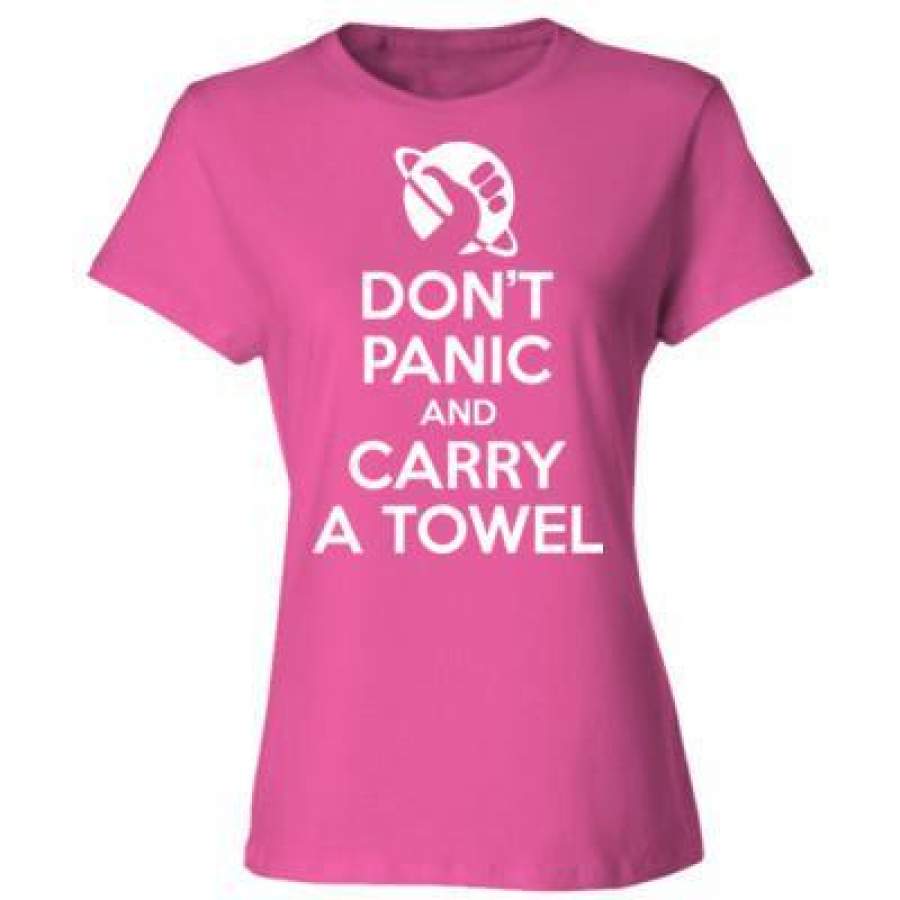 AGR Don’t Panic And Carry A Towel – Ladies’ Cotton T-Shirt