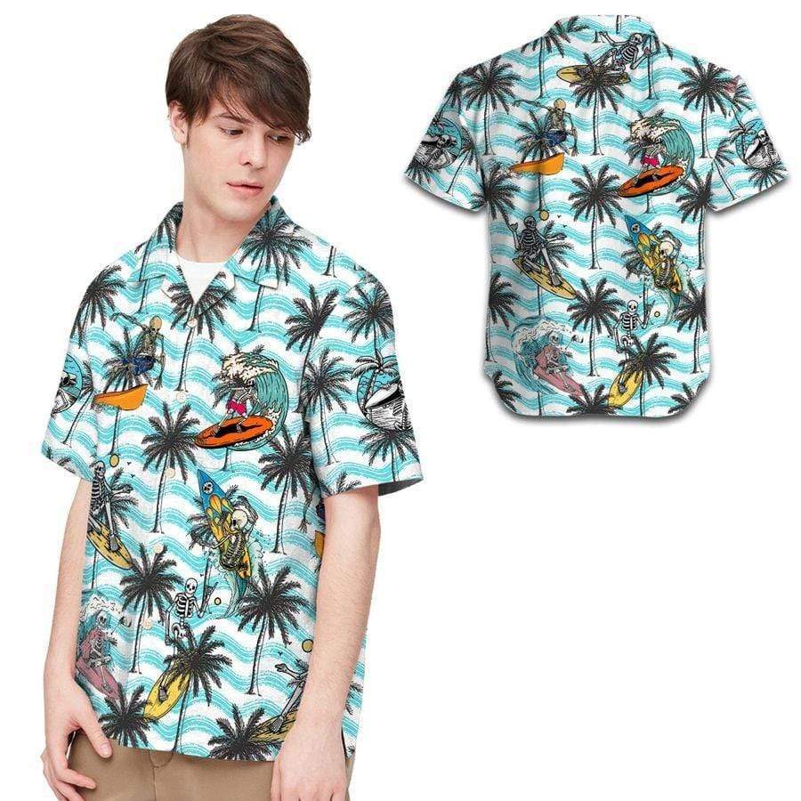 Hawaiian Aloha Shirts Surfing Skeleton Coconut Tree Hawaiian Shirt For Men, Hawaiian Shirt For Women, Aloha Shirt, Hawaii Shirt