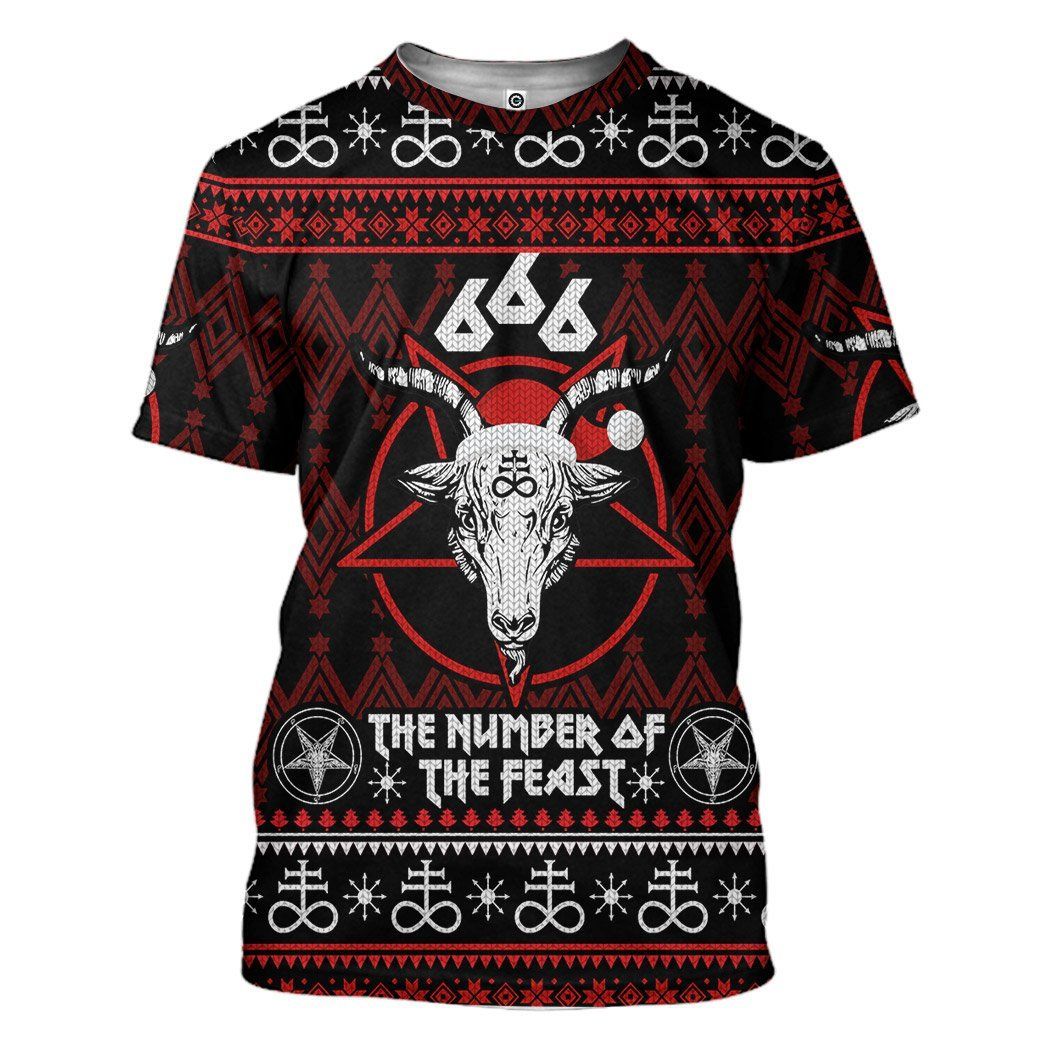 Casespring 3D 666 The Number Of The Feast Ugly Christmas Sweater Custom Tshirt Apparel