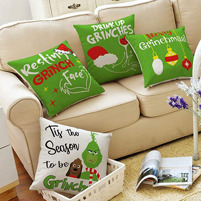 Christmas Pillow, Grinch Winter Holiday Party, Throw Pillow Farmhouse