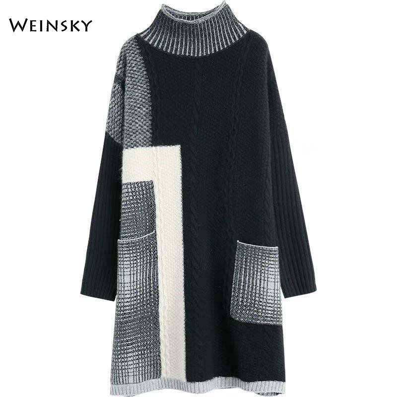 Women Knitted Turtleneck Sweater And Pullovers Korean Fashion Style Wool Pockets Sweaters Winter And Autumn 2019 New Tops alx