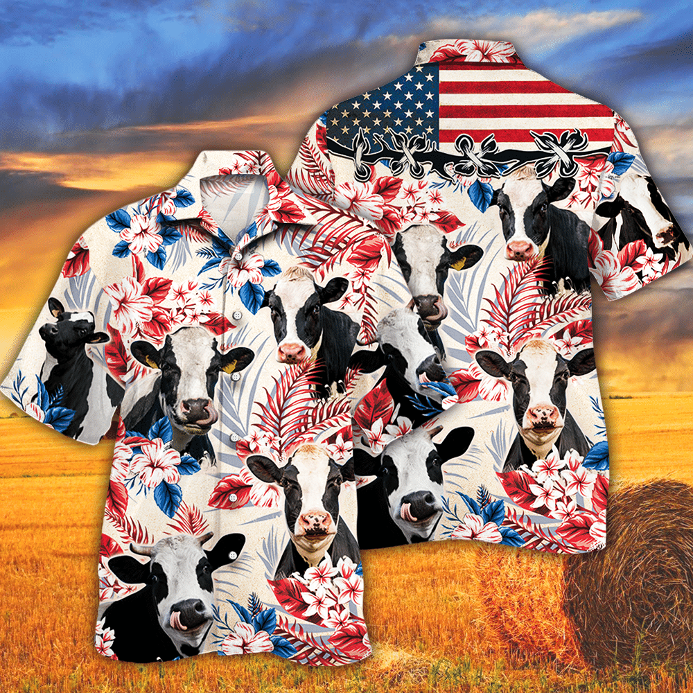 Holstein Friesian Cattle Lovers American Flag Hawaii Cow Hawaii Shirt For Men Women Ha101217