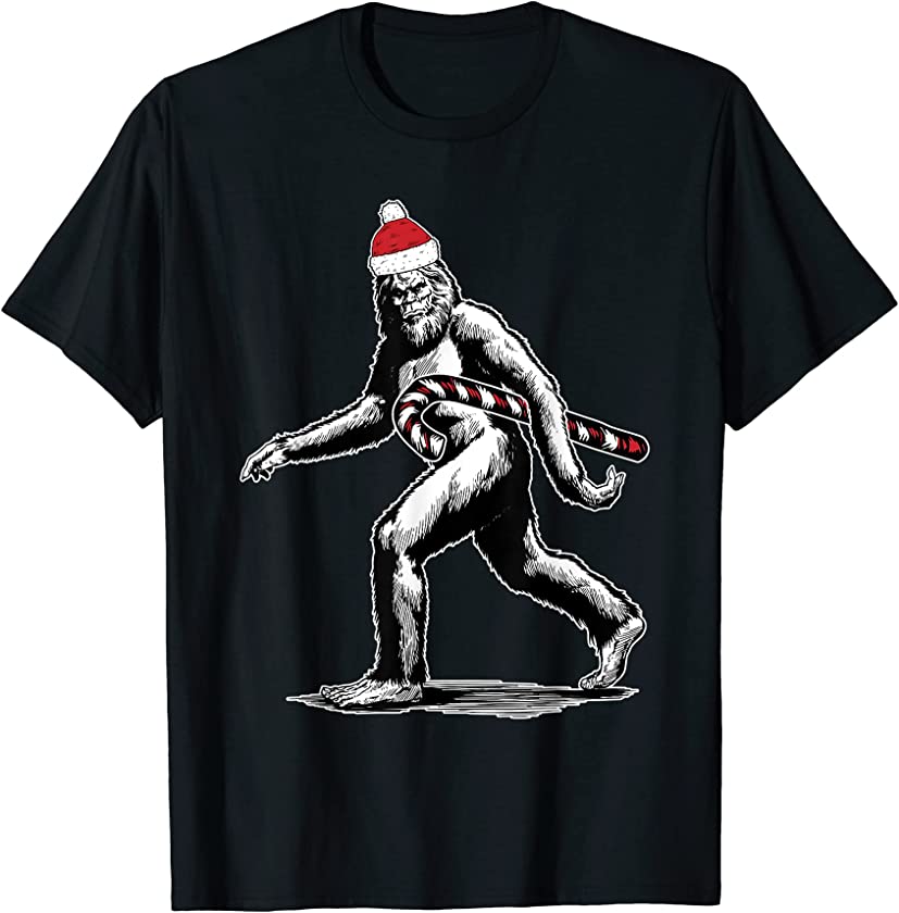 Santa Bigfoot Christmas Cool X-Mas Candy Holiday Boys Girls T-Shirt