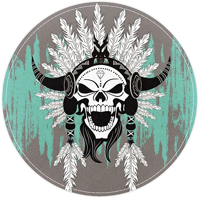 Horror Skull Tribal, Non Slip Doormat Round Area Rug Carpets Rugs For Kids Bedroom Baby Room Play Room Nursery Happy Halloween