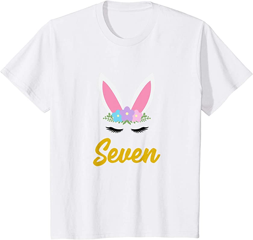 Kids Seventh Birthday Girl Shirt, Bunny Birthday Girl Outfit 7 yo T-Shirt