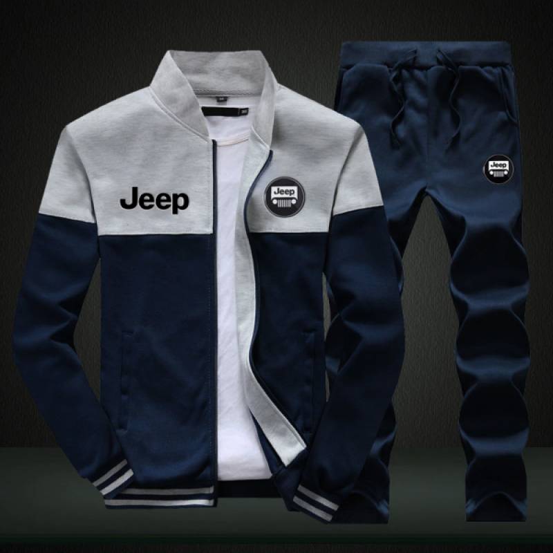 Jeep Sweatshirt +Sweatpants Mens Clothing 2 Pieces Sets Slim Tracksuit