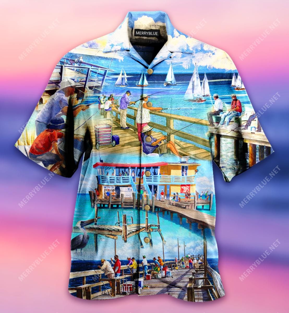 Fishing Pier Aloha Hawaii Shirt Colorful Short Sleeve Summer Beach Casual For Men And Women Ha91210