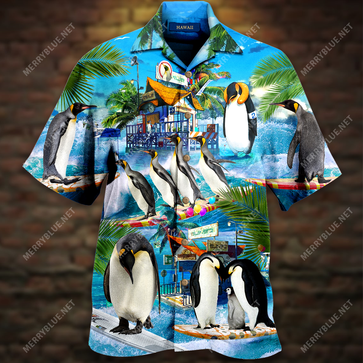 At Sea I Learned How To Surf Penguin Unisex Hawaiian Shirt