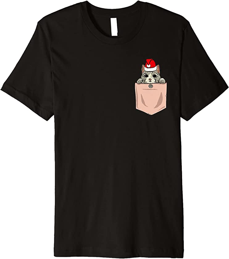 Cat Pocket Christmas Peeking Kitten Santa Hat Cute X-mas Pj Premium T-Shirt