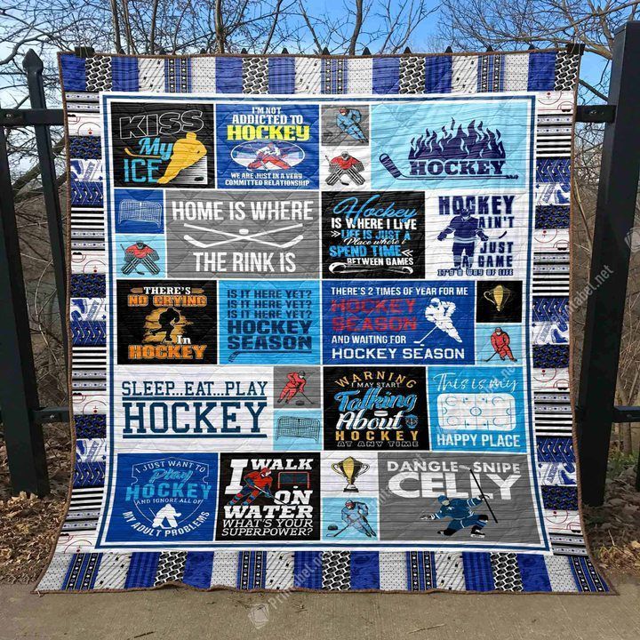 EAT SLEEP PLAY HOCKEY QUILT BLANKET