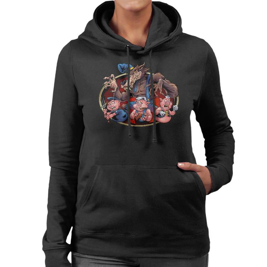 Big Bad Wolf Three Little Pigs Women’s Hooded Sweatshirt