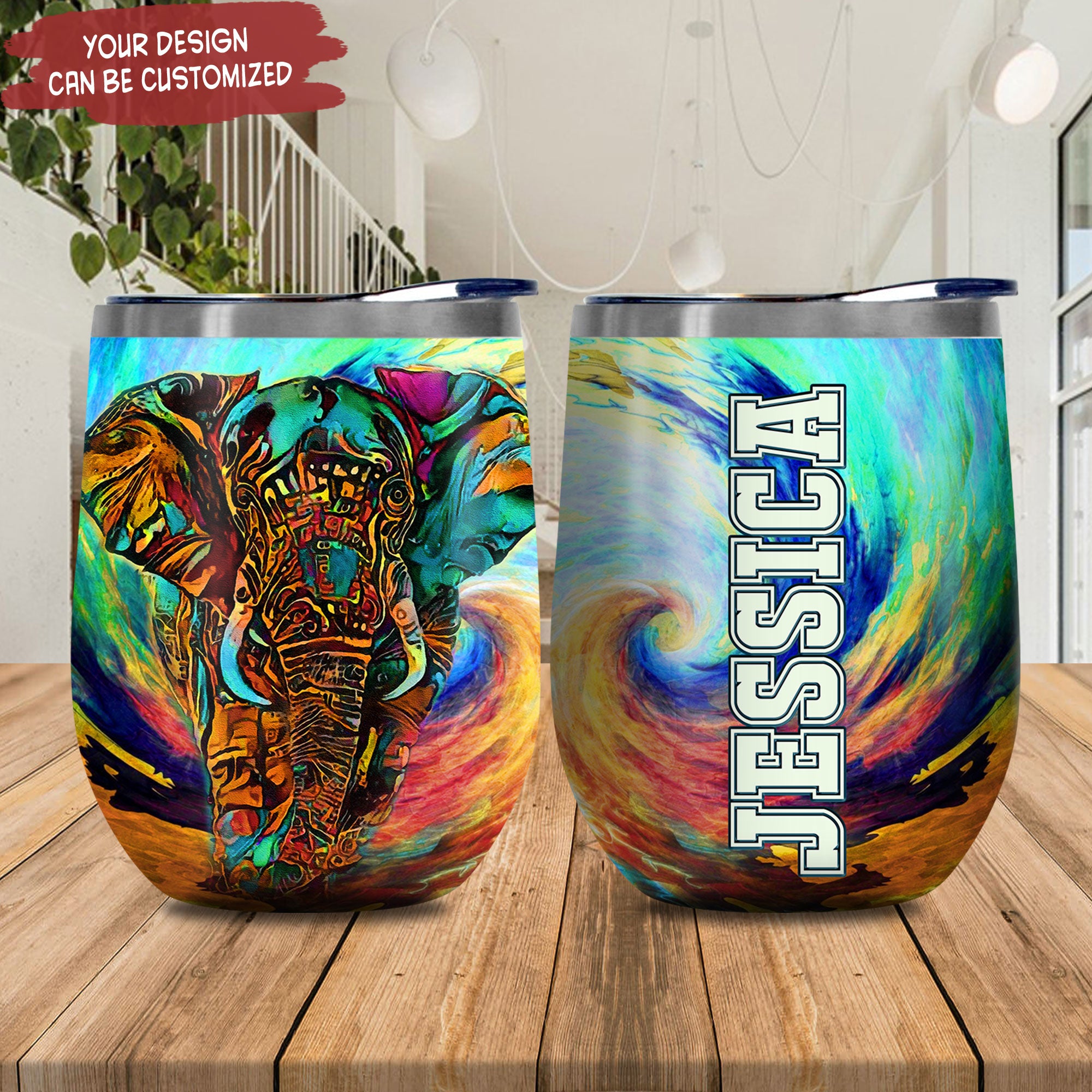 Personalized Abstract Art Elephant Kd2 Hnl2001001Z Stainless Steel Wine Tumbler – Personalized Wine Tumbler