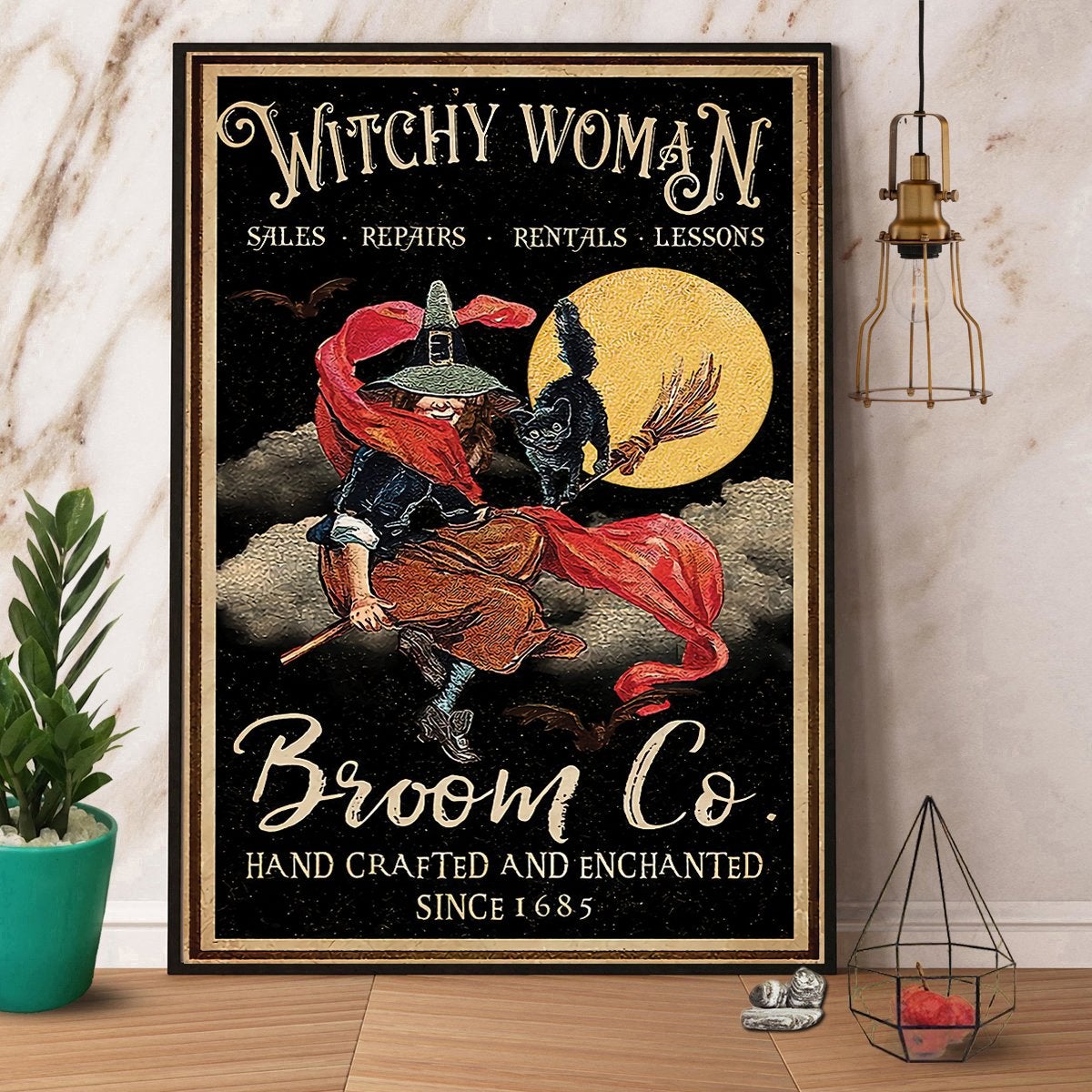 Witch Witchy Woman Broom Co Retro Black Halloween Canvas And Poster, Canvas Prints, My Poster Wall, Canvas Wall Art, Wall Decor Visual Art, Halloween Gift, Happy Halloween