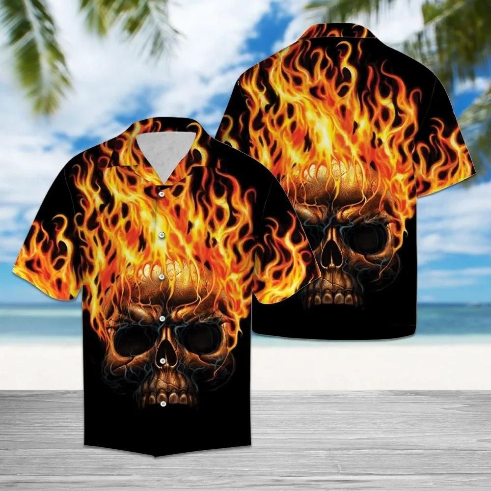 Skull Fire Aloha Hawaii Shirt Colorful Short Sleeve Summer Beach Casual For Men And Women Ha105647