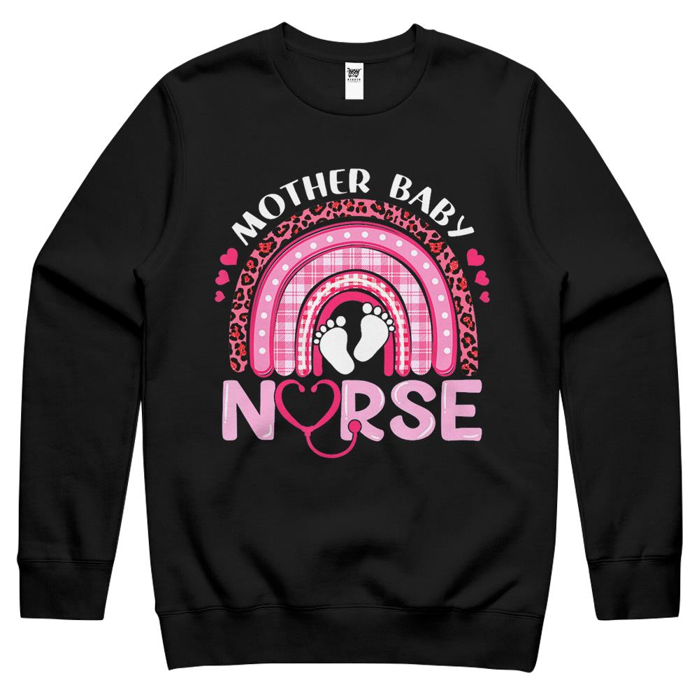 Rainbow Mother Baby Nurse Postpartum Nursing Valentine Crewneck Sweatshirt