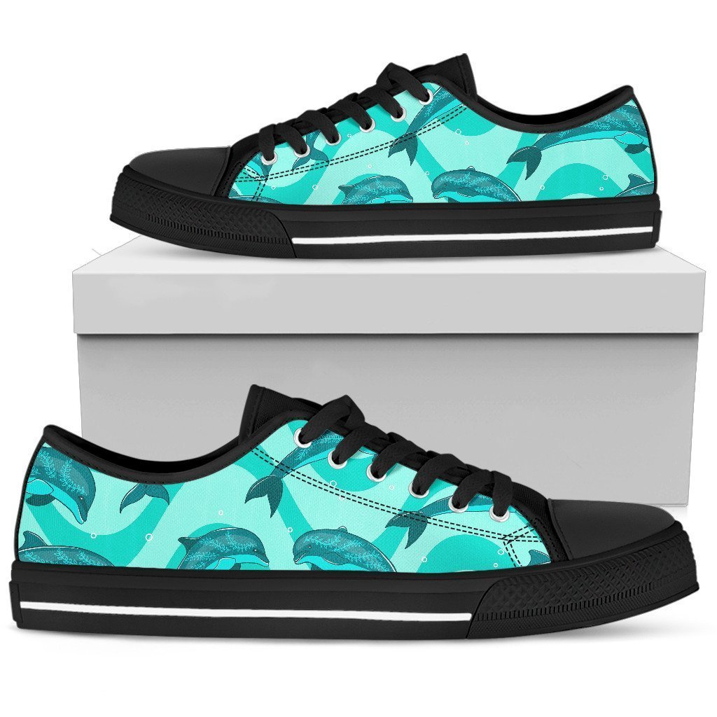 Dolphin Wave Print Low Top Personalized Shoes Custom Name, Text For Women, Men