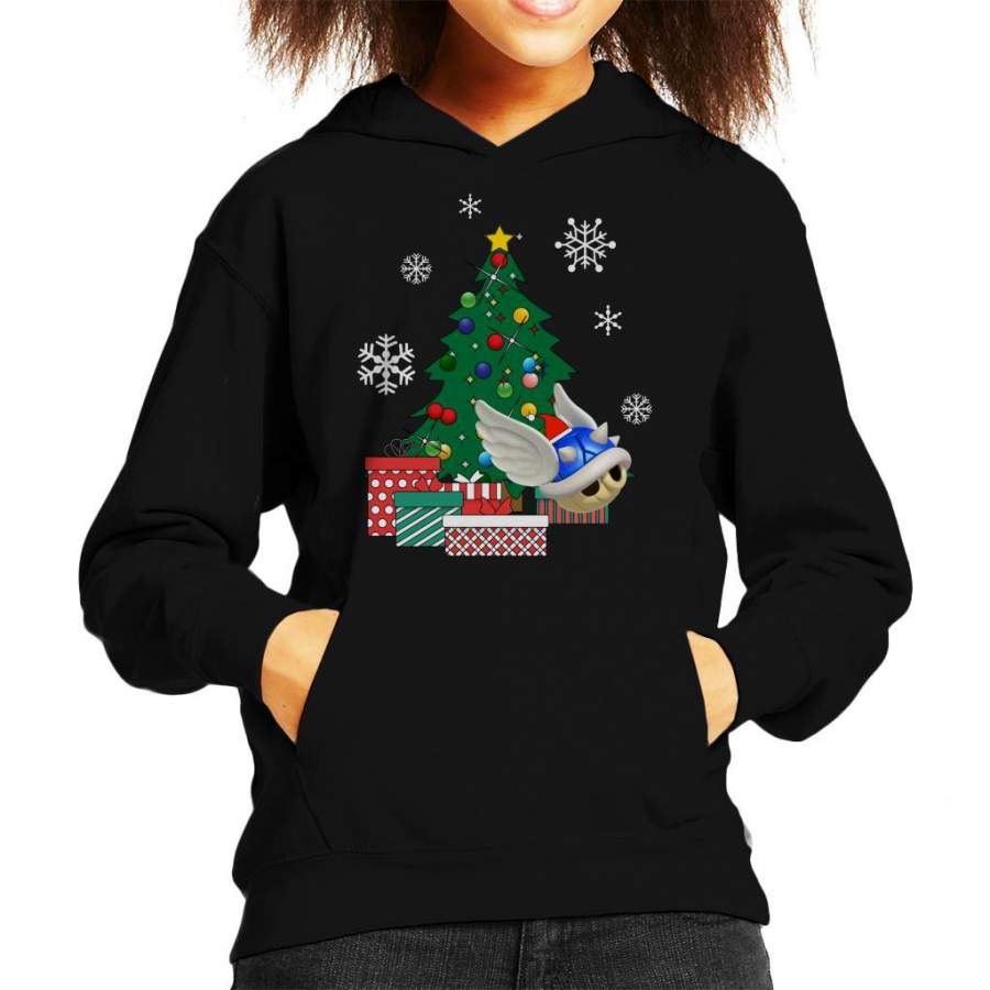 Blue Shell Around The Christmas Tree Mario Kid’s Hooded Sweatshirt
