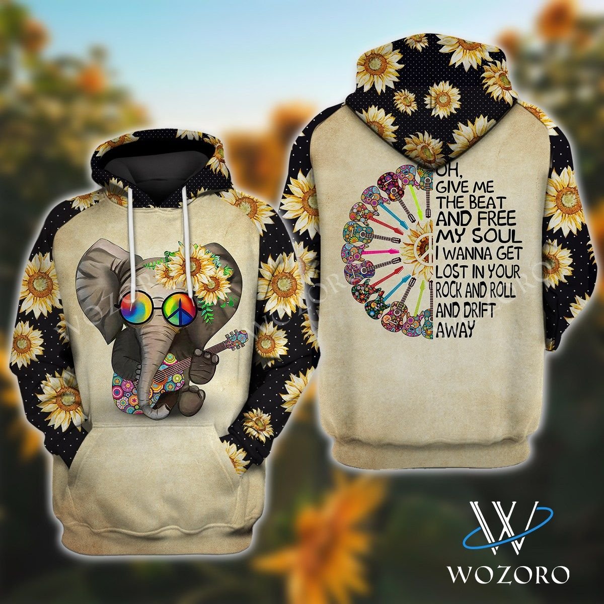 My Soul Elephant Guitar Hippie Best 3D Printed Sublimation Hoodie Hooded Sweatshirt Comfy Soft And Warm For Men Women S To 5Xl Ctc25039226