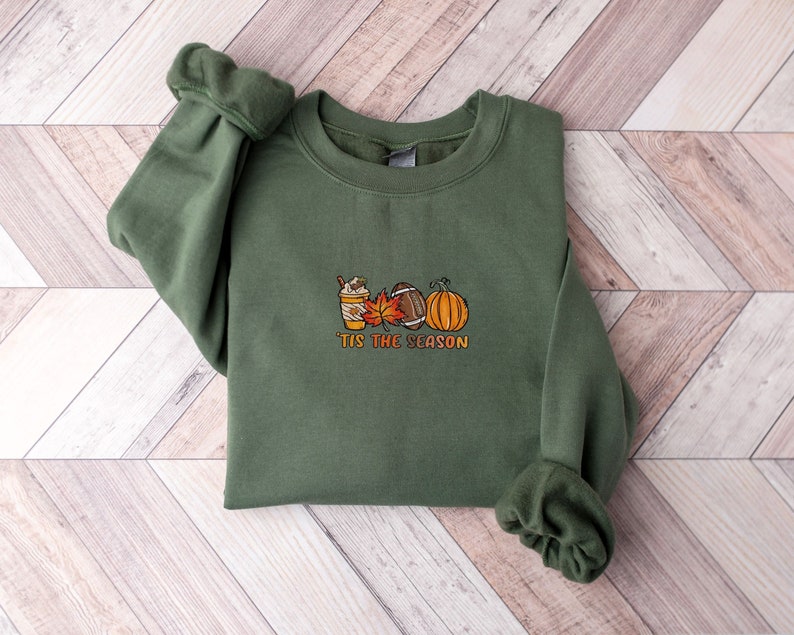 Tis The Season Fall Embroidered Sweatshirt 2D Crewneck Sweatshirt All Over Print Sweatshirt For Women Sweatshirt For Men Sws4145