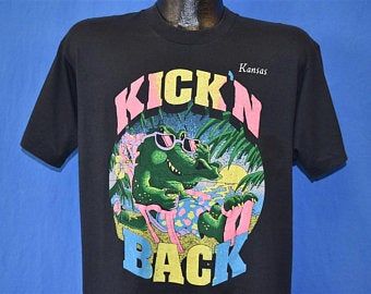 80s Kansas Kick’n Back Alligator Sunset T-shirt  Vintage Tee 2196