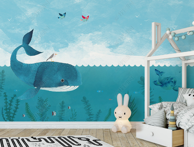 3D Cartoon Sea Dolphin Sky Butterfly Wall Mural Wallpaper Lqh 105