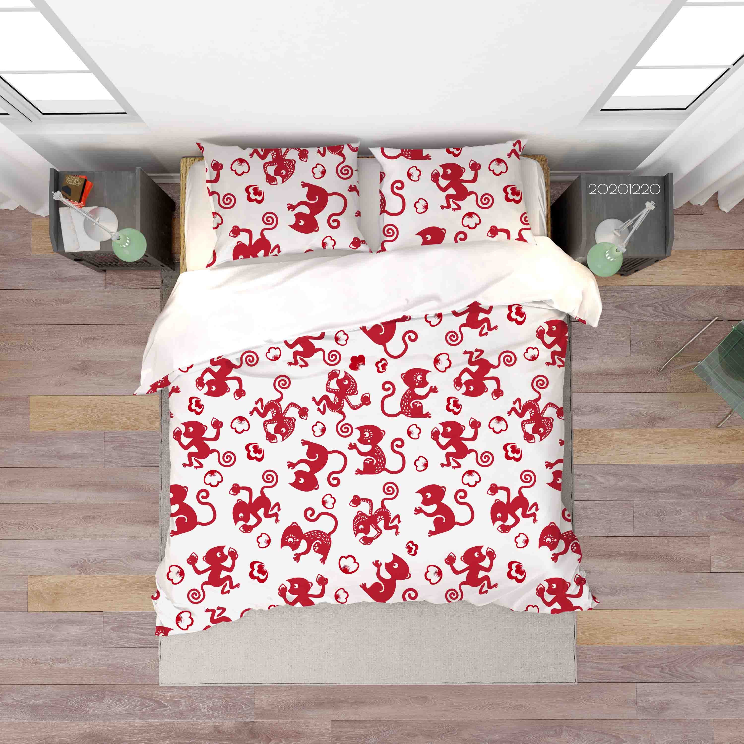 3D Hand Drawn Animal Monkey Red Quilt Cover Set Bedding Set Duvet Cover Pillowcases 70