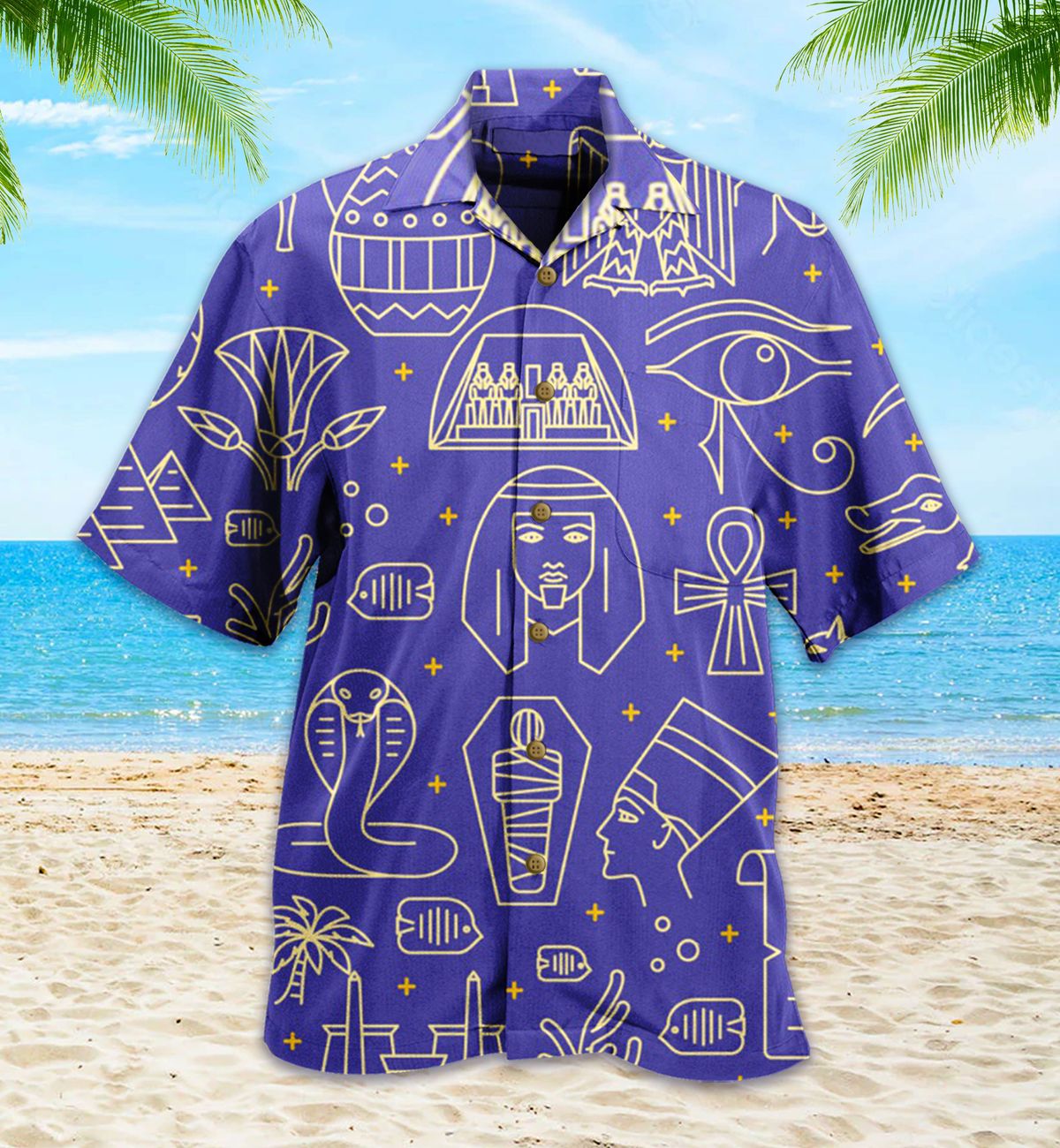 Egypt Pattern Vintage Blue Hawaii Shirt Ha13942