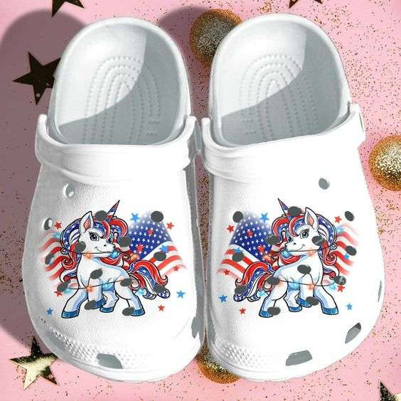 Unicorn Usa American Flag 4Th Of July Crocband Clogs