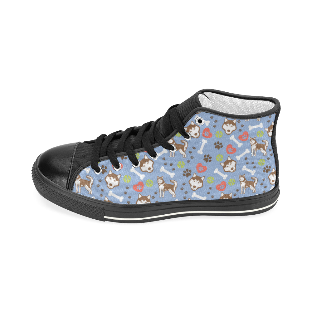 Alaskan Malamute Pattern Black Men’s Classic High Top Canvas Shoes