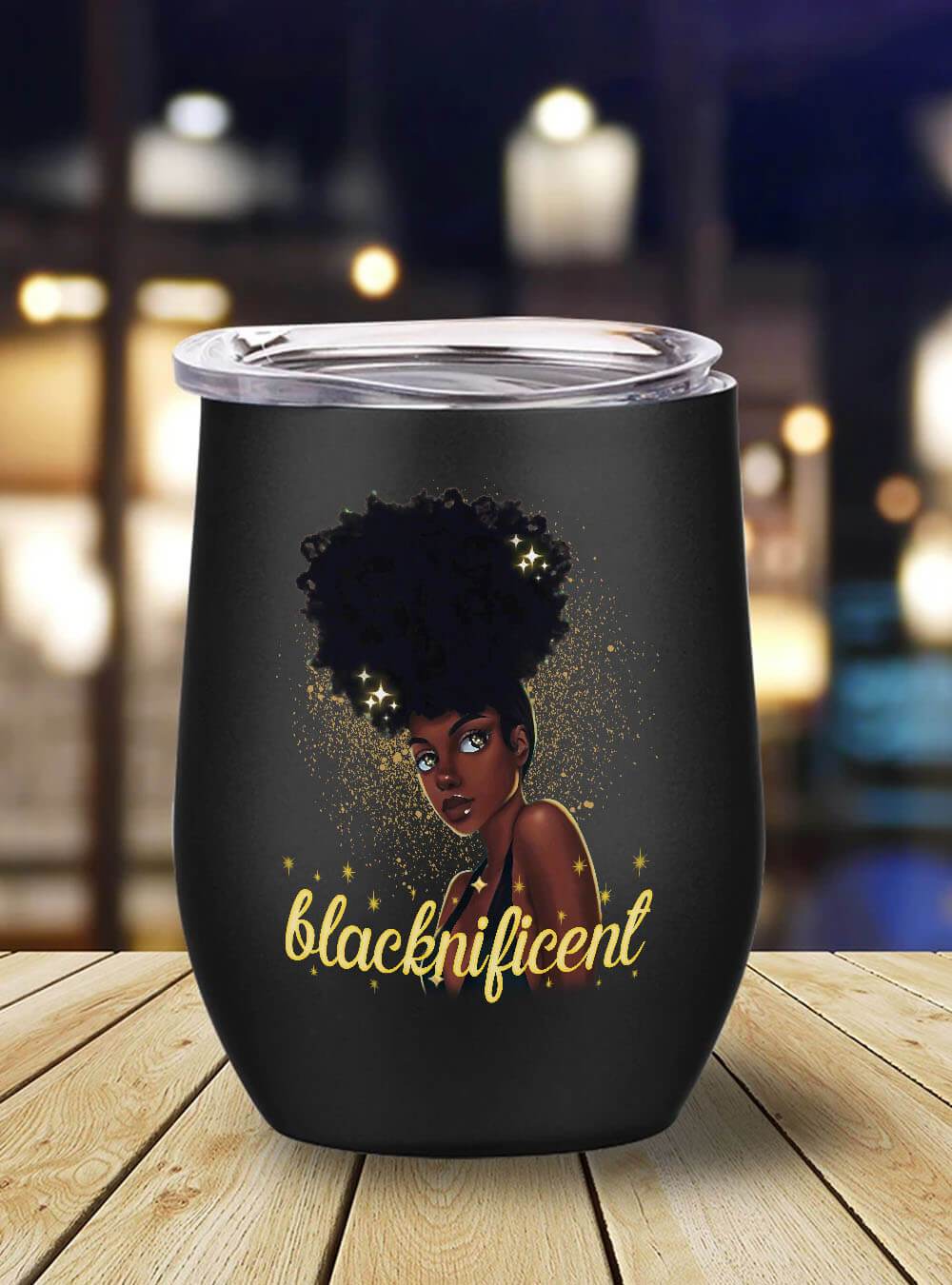 African American Tumbler Afro Girl Blacknificent Stainless Steel Wine Tumbler Mug Afrocentric Inspired Gift Ideas BPS9576