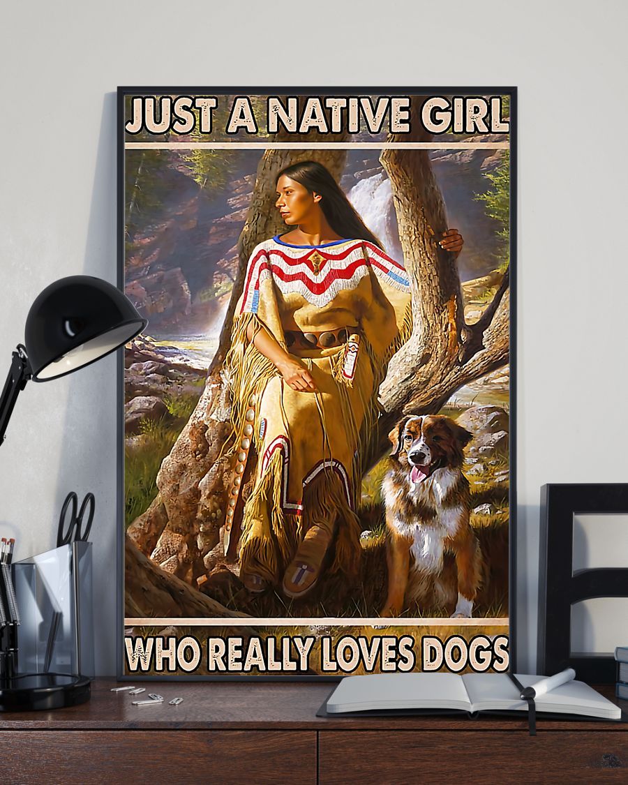 Native American Just A Native Girl Who Loves Dogs Vertical Canvas And Poster | Wall Decor Visual Art