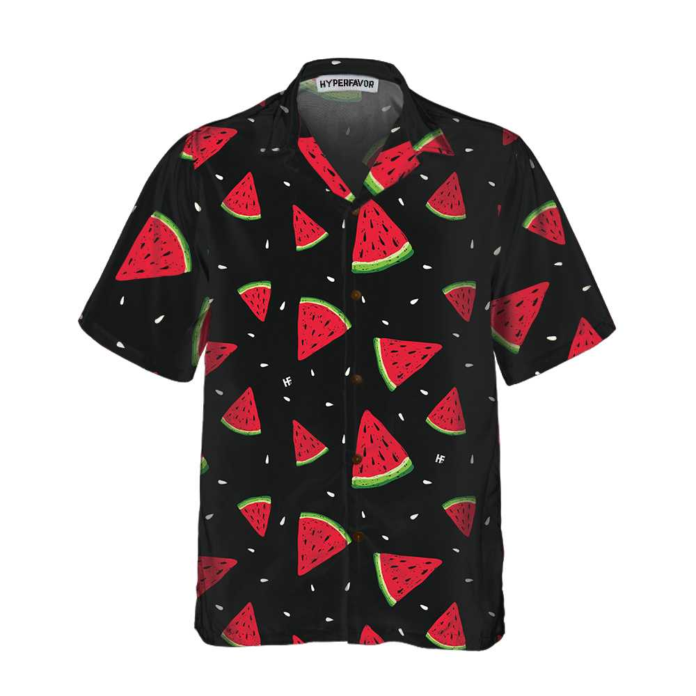 Seamless Hand Drawn Watermelon Pattern Hawaii Black Print Shirt For Men Women Ha78043