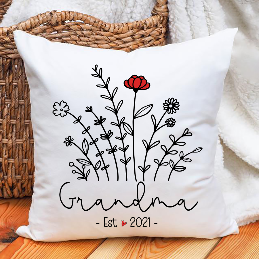 Personalized Grandma Est Flower Indoor Pillow