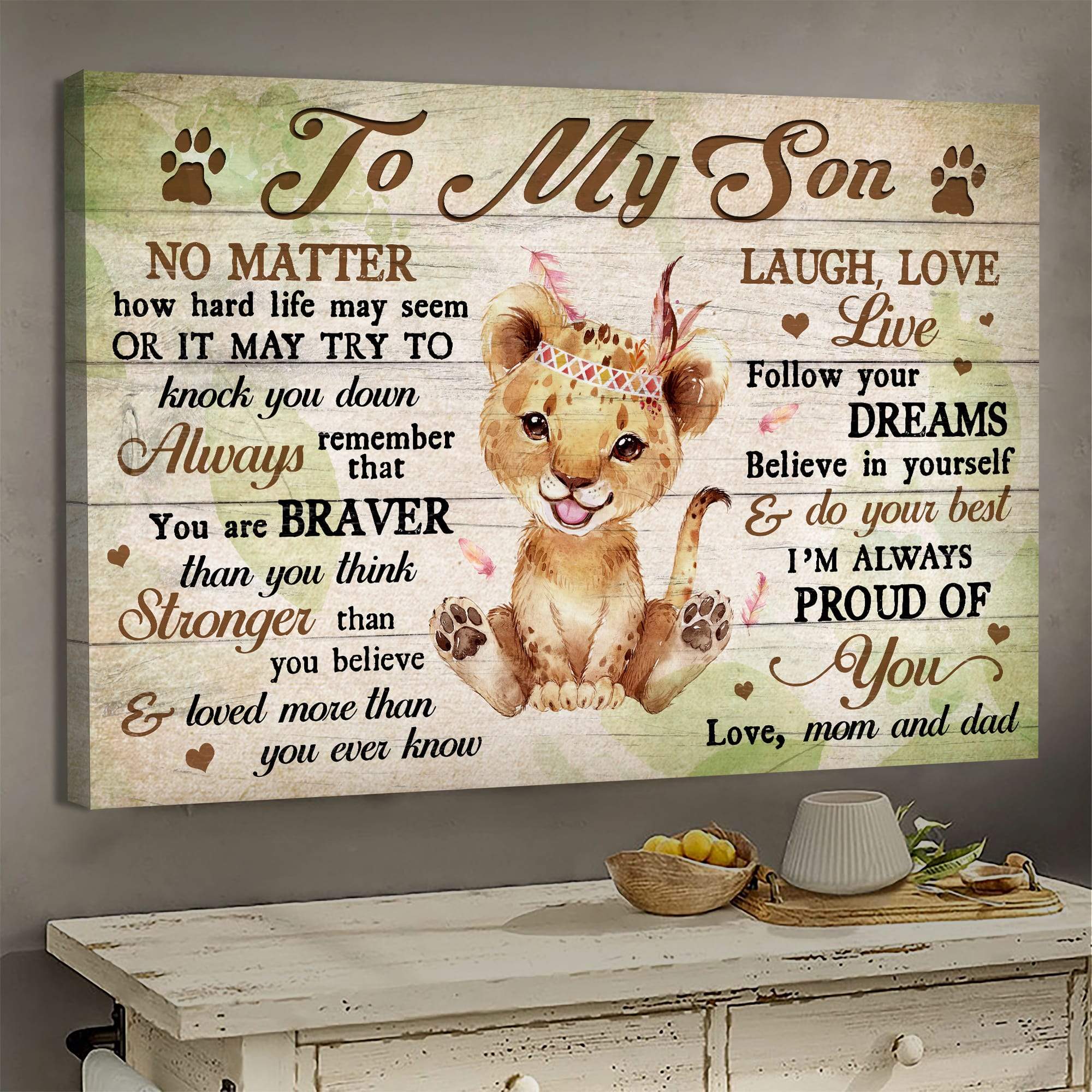 To Son – Baby Lion – We Are Always Proud Of You – Family Portrait Canvas Print – Wall Art