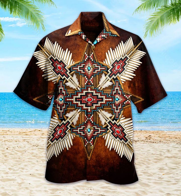 Native American Dark Brown Hawaii Shirt Ha3749