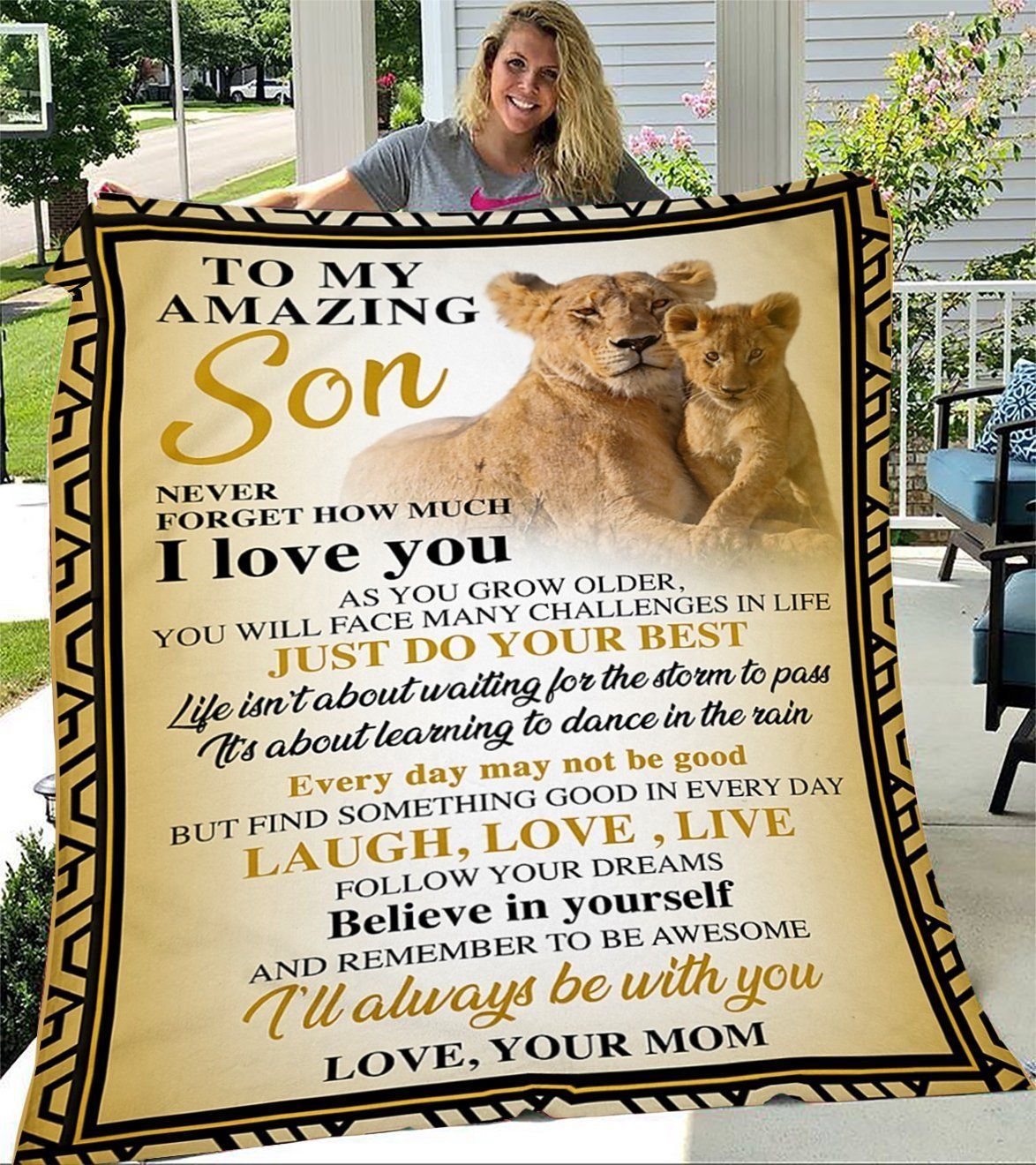 To My Amazing Son Lion Believe In Yourself Printed Fleece Blanket