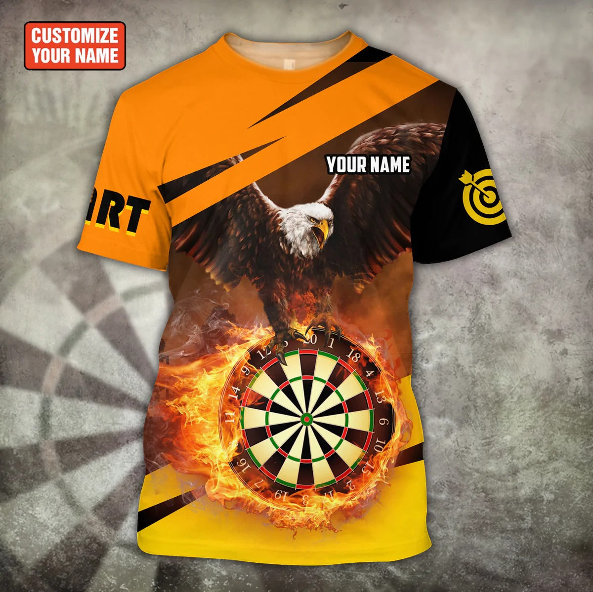 Custom Eagle Dart Shirt, 3D Printed Eagle Flying On Fire Dart Board Tshirt, Dart Gift