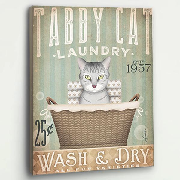 Tabby Cat Laundry Premium Wall Art Canvas