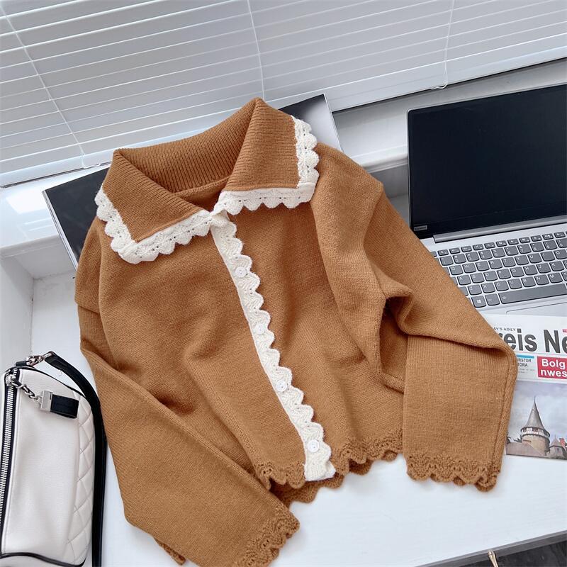 2022 Autumn Women’s Gentle Retro Style Baby Neck Soft Waxy Sweater Coat alx