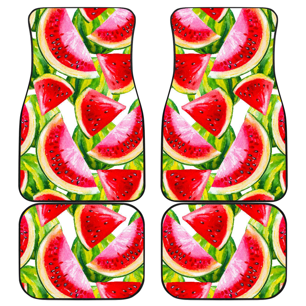 Watercolor Watermelon Pattern Print Front And Back Car Floor Mats, Front Car Mat