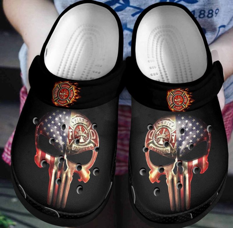 Firefighter Skull Printed For Men And Women Gift For Fan Classic Water Rubber clog Shoes Comfy Footwear