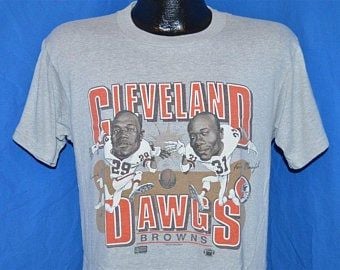 80s Cleveland Browns Dawg Pound Dixon Minnifield Gray Vintage T-shirt 1892