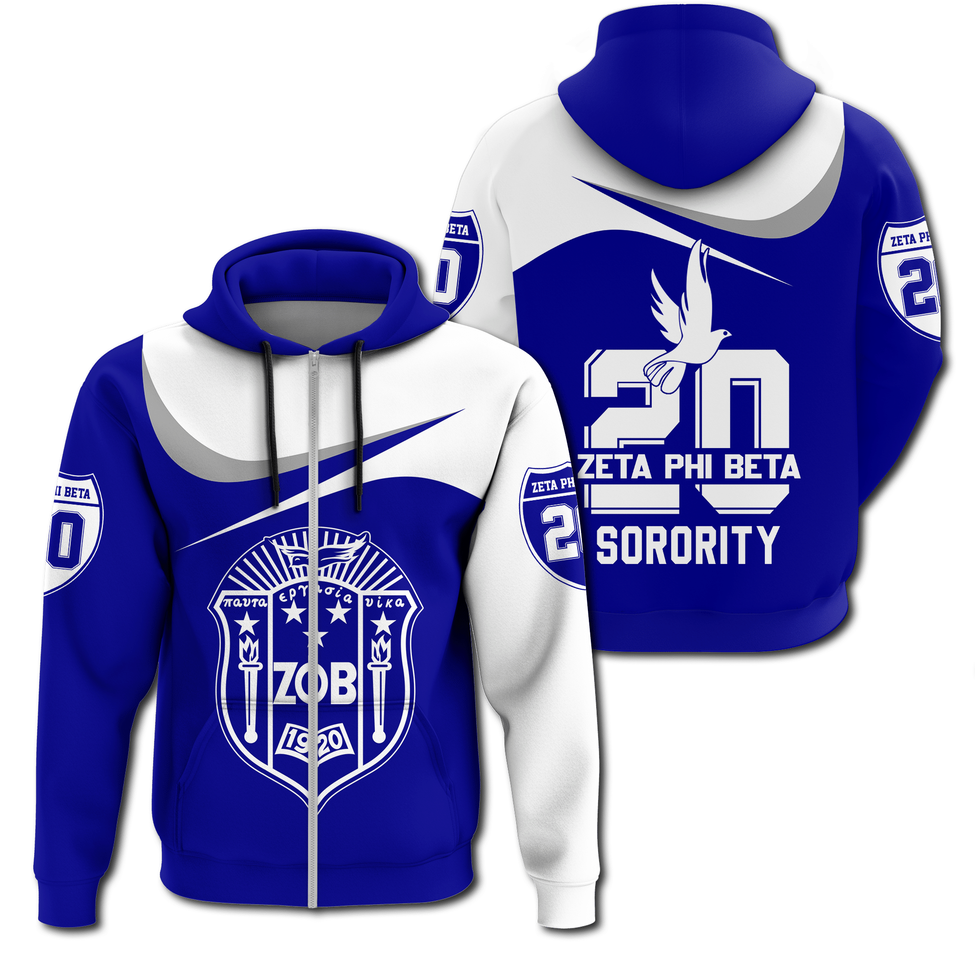 Sorority Hoodie – Zeta Phi Beta Curve Style Zip Hoodie