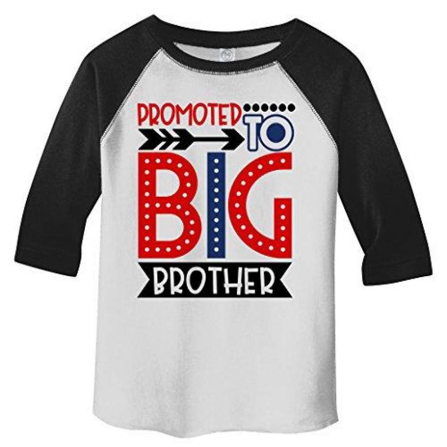 Shirts By Sarah Boy’s Toddler Promoted to Big Brother Dotty T-Shirt Cute Shirt Promoted to T-Shirt 3/4 Sleeve Raglan