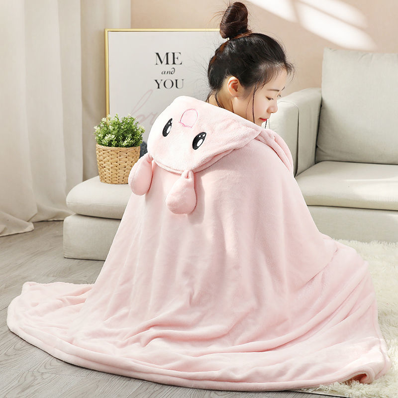 Textile City Cute Cartoon Hooded Throw Blanket Coral Velvet Soft Solid Wearable Adult Children Blanket Hoodie for Autumn Winter alx