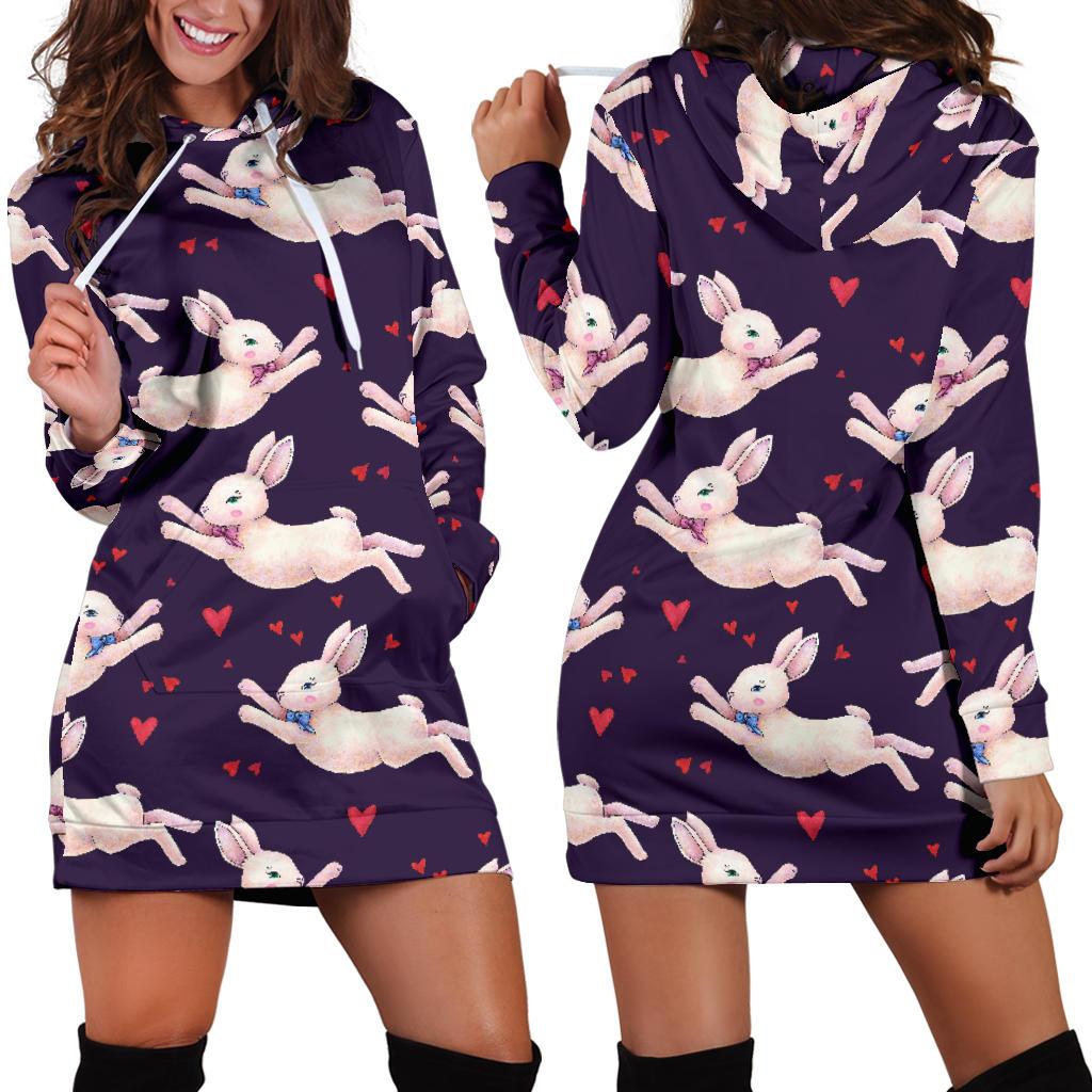 Rabbit Pattern Print Design Rb016 Women Hoodie Dress