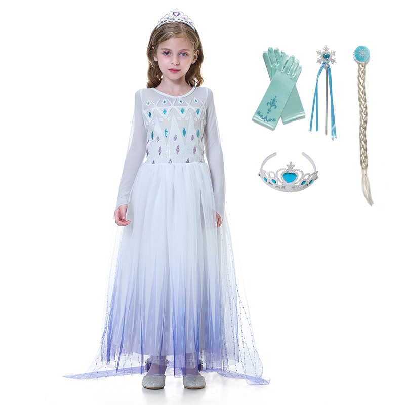 VOGUEON Snow Queen 2 White Girls Elsa Dress Halloween Costume Child Christmas Children Gowns Infant Chrismas Kids Holiday Dress alx